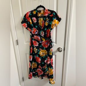 Adorable Black Flower Wrap Dress